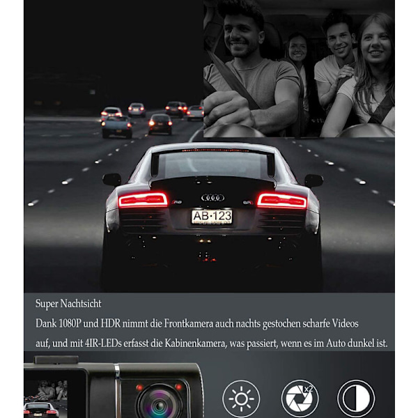 1080P Full HD Invändig Frontkamera för Bil med Infrarött Nattseende och 32GB SD-kort