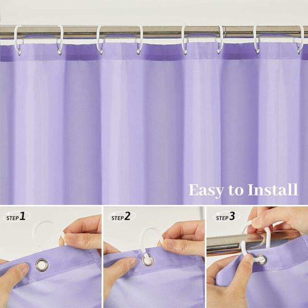 Duschdraperi Maskintvättbar Mögelbeständig Lila Tyg Polyester Textil Liten Vattentät Duschgardin för Badkar med 8 Krokar 120x180cm