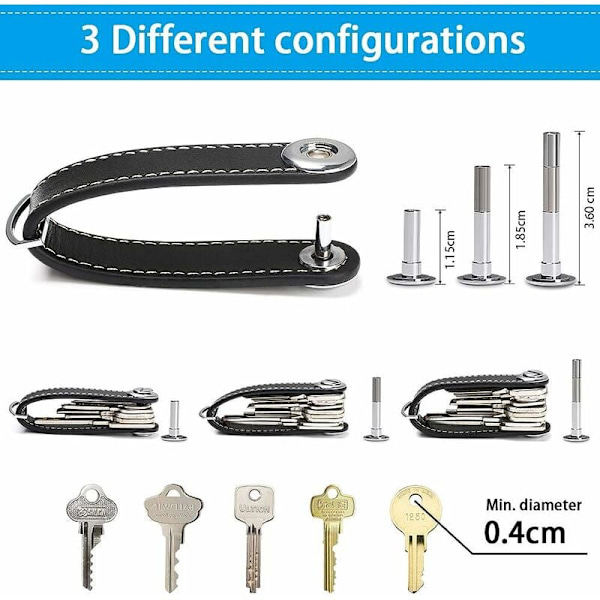 Nyckelorganisatör i äkta läder, nyckelhållare i fickformat, smart nyckelhållare med snygg, funktionell och praktisk presentförpackning (för 7-9 nycklar)