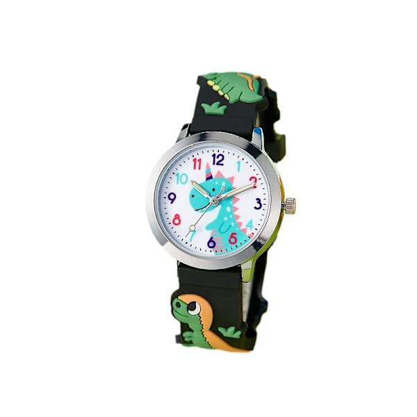 3D silikon dinosaurie watch Fashionabla pojkar och flickor Söta tecknade djur Quartz Electronic Black