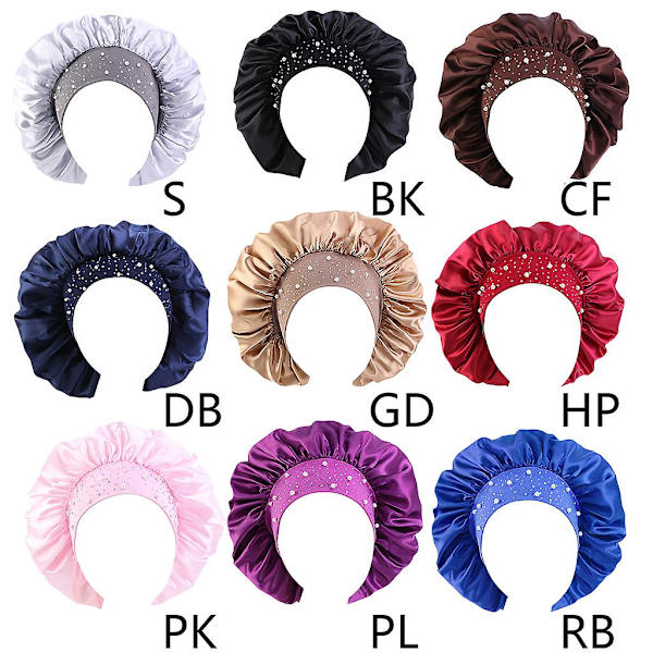 Damsatin för extra stor cap Shiny for Rhinestone Night Cap för svart ingen