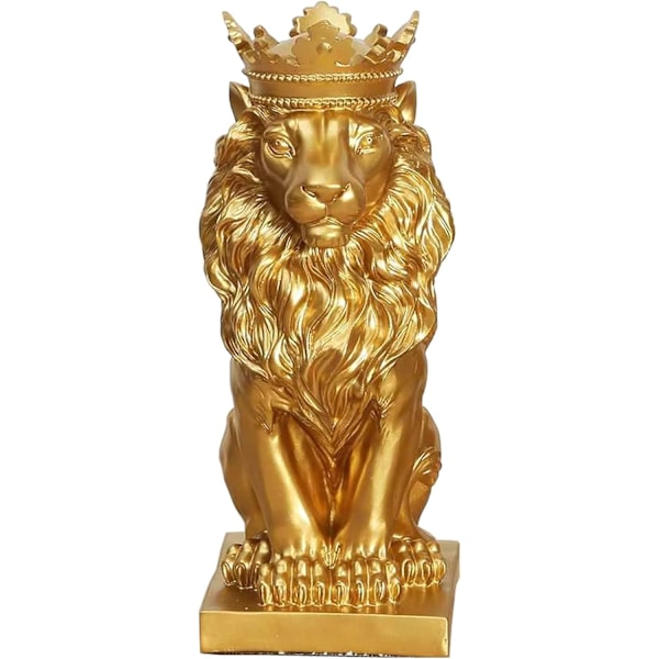 Färger Kreativ Krona Gyllene Lejon Staty Djur Figur Harts Modern Svart/Vit Dekoration Skulptur Hantverk Kontor Hem, Guld