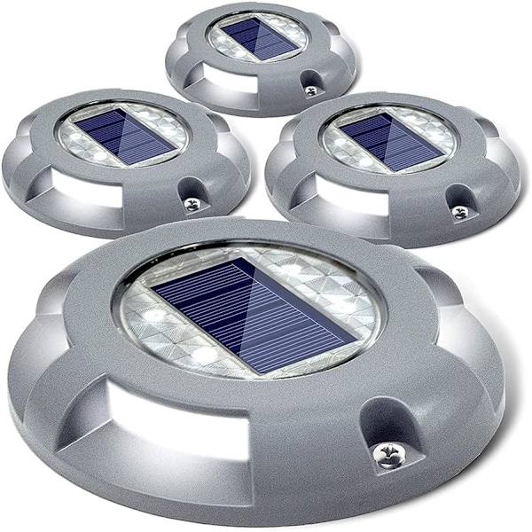 Uppfart Dock Light LED, Solcells drivna utomhus vattentäta vägmarkörer för steg trottoar trädgård markväg 4-pack (vit)
