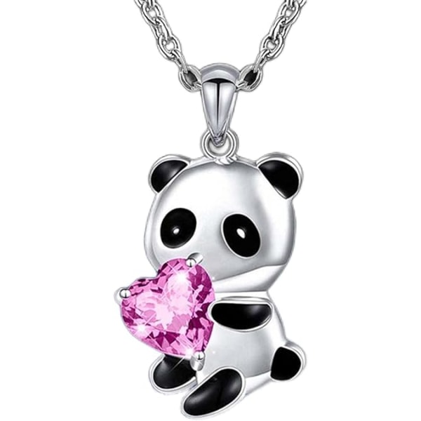 Panda Kristall rosa Hjärthalsband Söt Djur Halsband Smycken Kvinnor Flickor Present