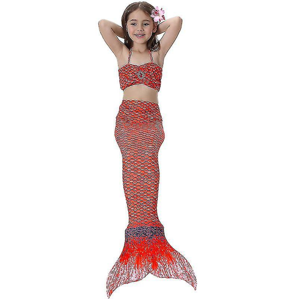 Barn Flickor Mermaid Tail Bikiniset Set Badkläder Baddräkt_y Röd 4-5 år