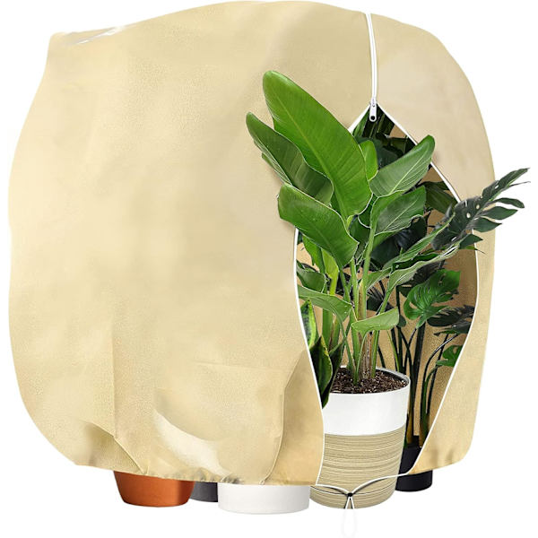 Växtskyddskåpa - 180x120 cm - beige - tjockt vinteröverdrag för växter - med justerbar dragsko