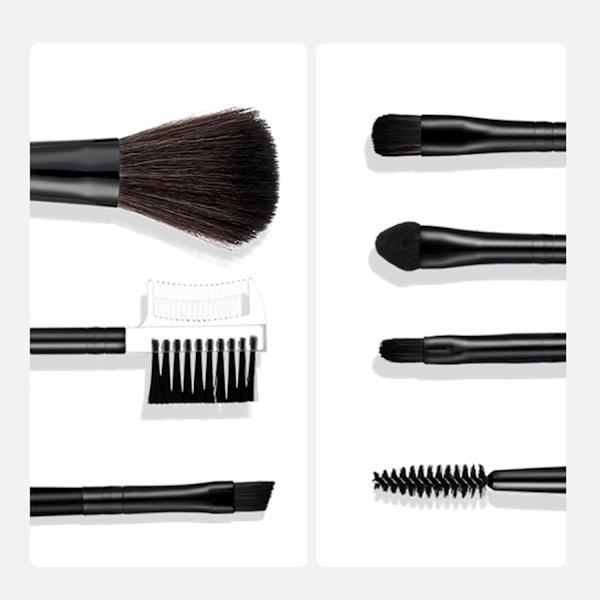 7-pack svart sminkborste set syntetiskt fiberhår