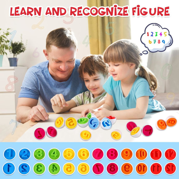 Matchande ägg 12-delade påskäggsset - Pedagogisk färg- och formigenkänning Skicklighet Inlärningsleksaker, inlärningsleksakspresenter för småbarn
