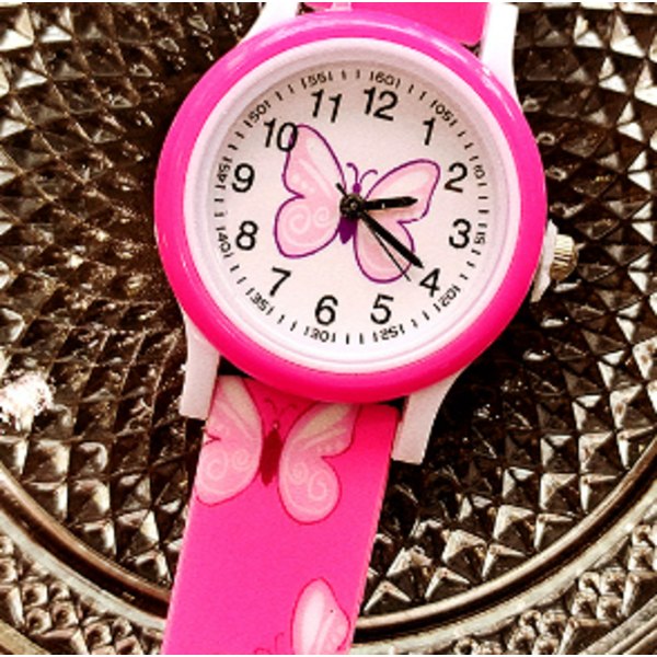 Print silikonband Watch Flickor Söt Cartoon Quartz Watch rose Red
