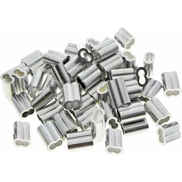 50 st dubbel aluminiumhylsor, 3 mm stålhylsor, för stålkablar, vajrar, silver (3 mm)