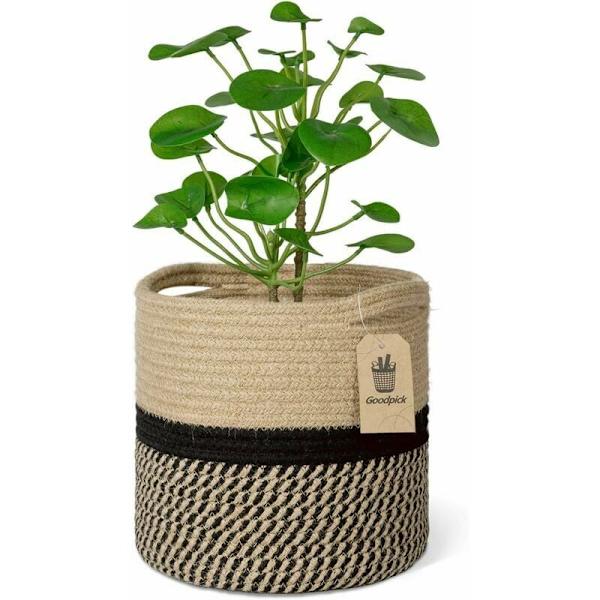 Vävd bomullsrepkorg för 20 cm blomkruka golv inomhus krukor, 20 cm x 20 cm förvaringskorg organizer modern heminredning