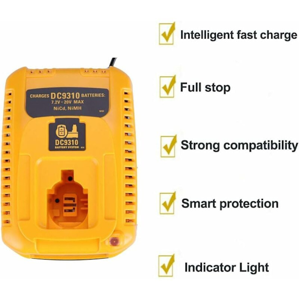DC9310 DW9116 Laddare för Dewalt 7.2v-20v Laddare Ni-Cd & Ni-Mh Batterier Dc9096/Dc9098/Dc9099/Dw9099/De9095/Dc9091 (Typ 1)