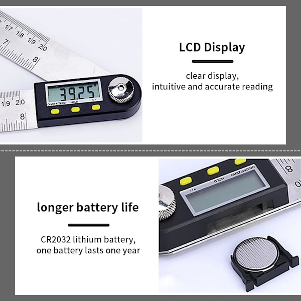 0-500 mm digital vinkelmätare 0-360° 2 i 1 rostfritt stål digital gradskiva med LCD-display vinkelmätning för konstruktion