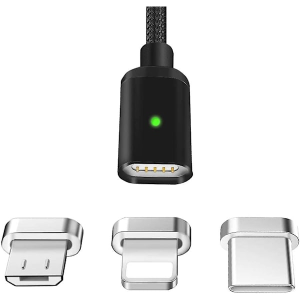 Magnetisk USB C-laddningskabel [3-pack 1,5 m] Magnetisk typ C-datakabel 2.1a höghastighetskabel typ C snabbladdningskabel för Samsung S9+ S9 S8+ svart