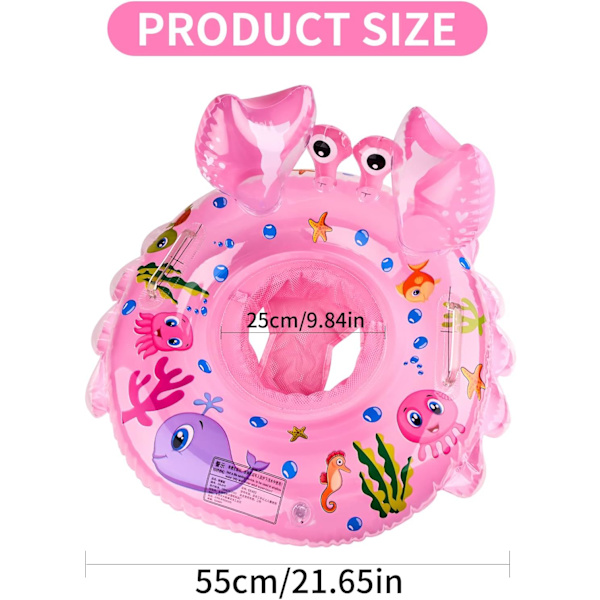 Baby simring, uppblåsbar baby flytring med säkerhetssäte för småbarn/spädbarn 6-48 månader, barnstorlek flytring（Rosa）