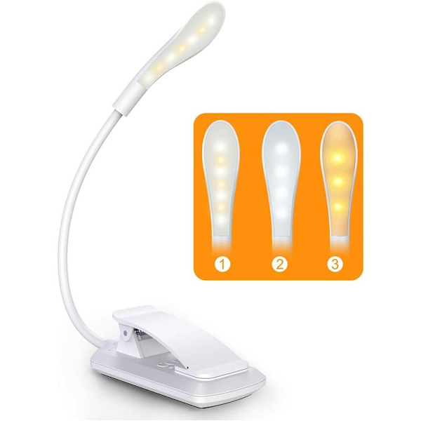 Uppladdningsbar LED-läslampa, 360° flexibel hals, 3 färgtemperaturer, 3 ljusstyrkor, pekbrytare, mininattlampa, läslampa, reselampa