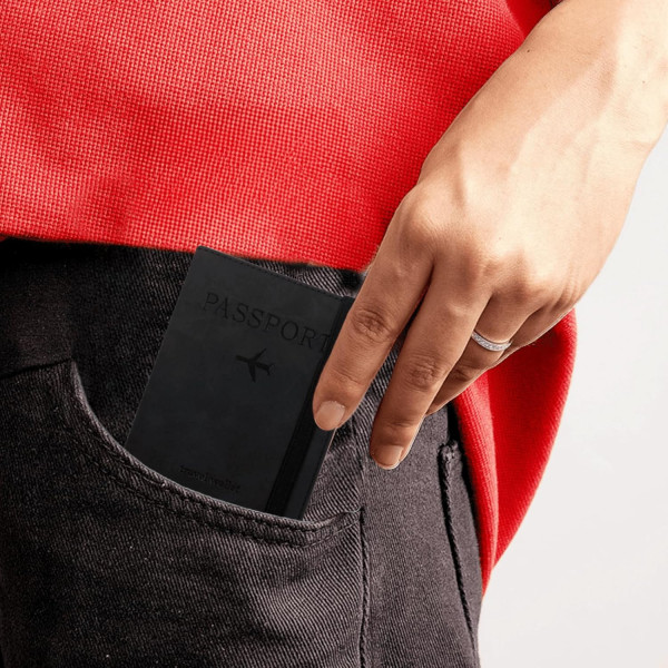 2-delars läderpassfodral och bagagetaggset - RFID-blockering