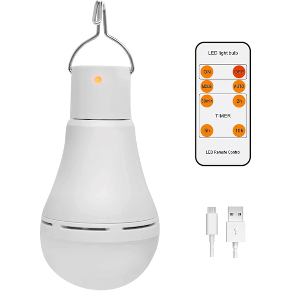 USB-laddningsbar glödlampa med fjärrkontroll, 7W dimbar LED, utomhuscamping nödbelysning