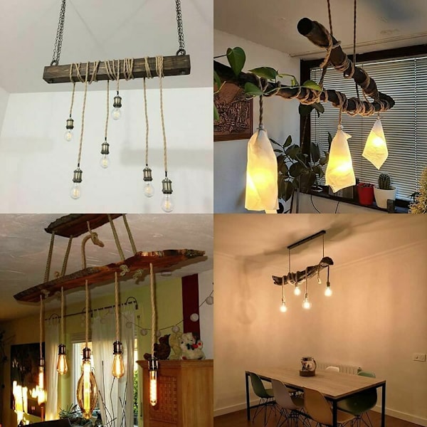 LED-belysning 10 m elektrisk vajer, 2-ledare repbelysningskabel linne kopparbelagd tråd retro flätad industriell rep för DIY-hänglampa
