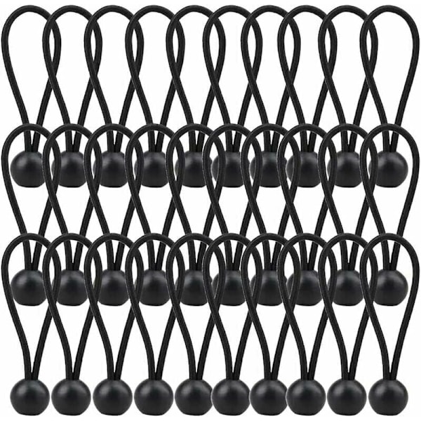 30-delad stretchbår, presenningbår 140 mm, sladdförlängningsband för camping, tält, gardiner - svart