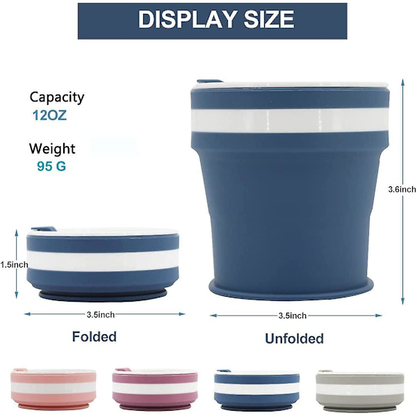 Kiselgel Hopfällbara vattenkoppar Kaffekoppar Förstärkt cover Förseglat förstärkt 12 oz Travel Camping Cup (blå) null ingen