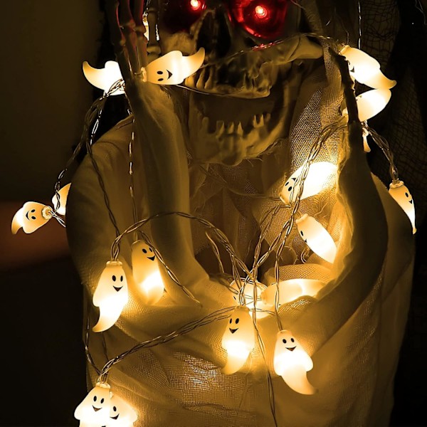 40 LED Halloween Spöke Ljusslinga, Fjärrkontroll Batteridriven Söta Halloween Ljus Inomhus/Utomhus Veranda Halloween Dekorationer (Varm Vit)