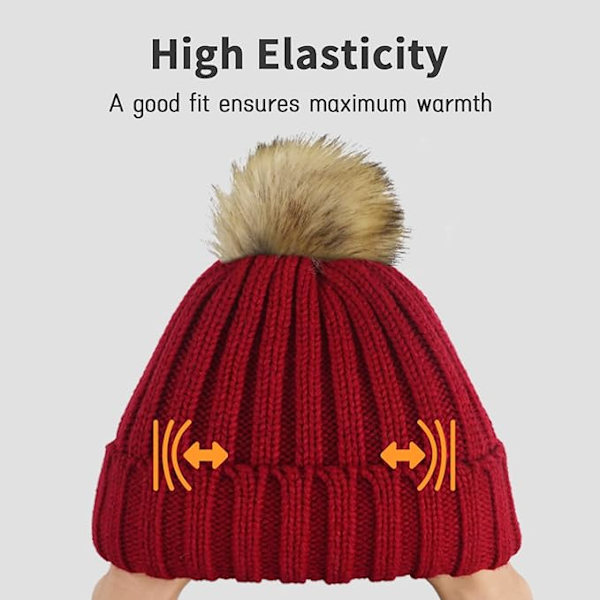 Beanie-luer for kvinner, vinterluer for damer, termiske varme vinterluer for kvinner utendørs sport med avtakbar pompom