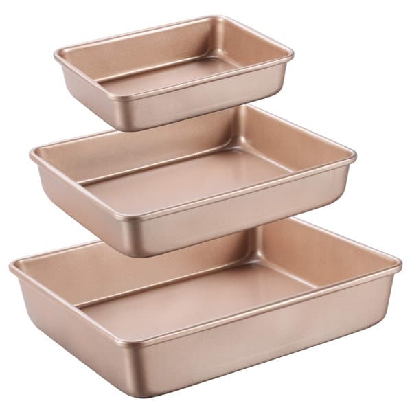 Djupa Bakformar Set Nonstick, Rektangulär Kakform, Stapelbar Bakform Set om 3, Ugnsformar för Bakning, Guld (9''/11''/13'') Djupa Bakformar Deep Baking Pans