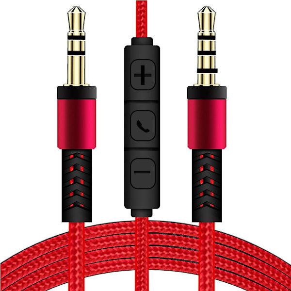 1,2 m 3,5 mm till 3,5 mm Han till Han Stereo Audio Aux-kabel Hörlurssladd med tryckknappsvolymkontroll Mikrofon Red