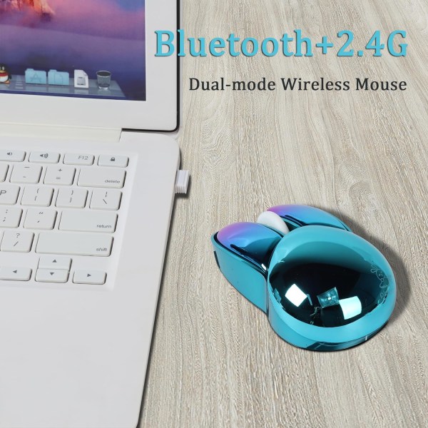 [2,4G+Bluetooth] Trådløs Bluetooth-mus 2,4G USB-datamus, stille Dual-mode kaninformet trådløs mus for bærbar PC iPad, 1200dpi, blå