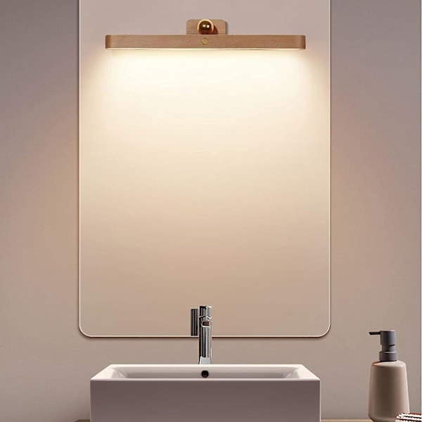 Genopladelig Badeværelsesspejl Lampe, USB Træ Skabslys Touch Dæmpbar Trådløs Badeværelseslys Spejllys Neutral Hvid Natlampe Makeup Lys