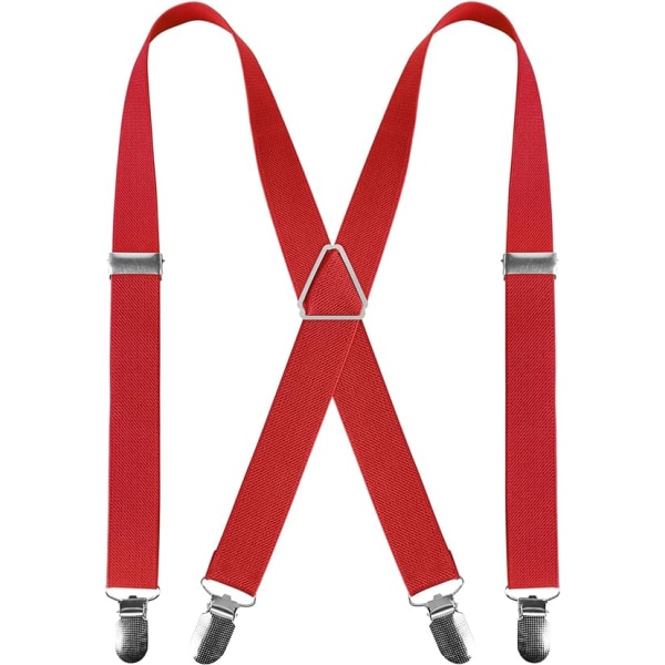 Bukseseler for menn med 4 klips X-form, justerbare elastiske seler for herrebukser, bukseseler for menn Bryllup Business Casual seler (rød)