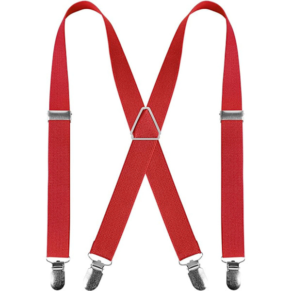 Herre seler med 4 klips X-form, justerbare elastiske seler for herrebukser, herre seler bryllup business casual bukseseler (rød)