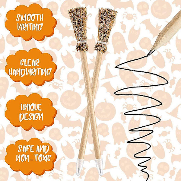 24 stk Hekse-Kostespisser til Halloween - Broomstick Kulepenn - Halloween Partygaver