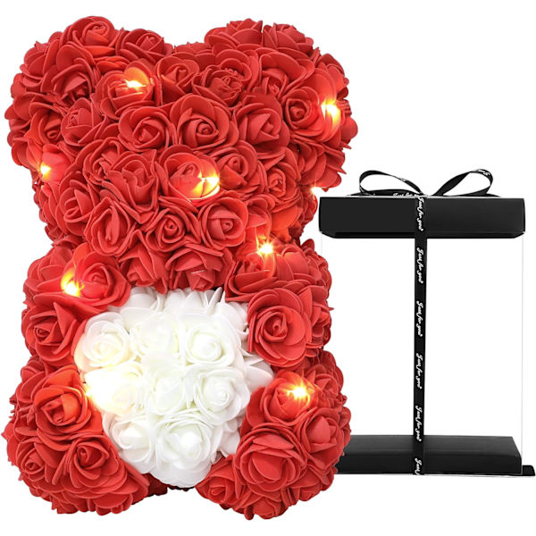 Morsdag Rose Bear Gaver, Rose Teddy Bear Håndlaget Blomsterbjørn Gaver for - Rose Teddy Bear med Gave til Valentinsdag, Morsdag (rød)