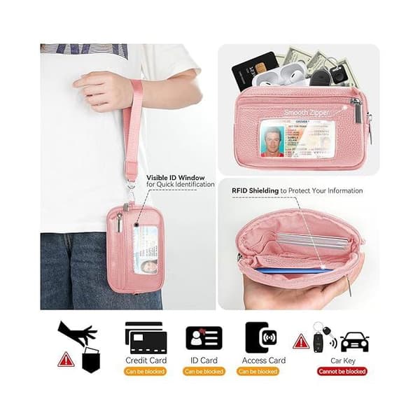 Universal mobiltelefon-snor/stropp – Justerbar snor med lomme og 2 lapper – Rosa
