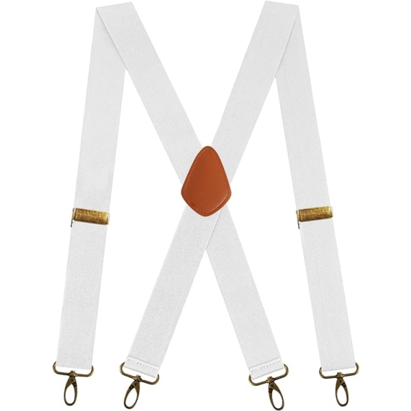 Herrhängslen med 4 krokklämmor för byxor, vintage hängslen hängslen för män Heavy Duty Justerbar elastisk X-form (Vit)