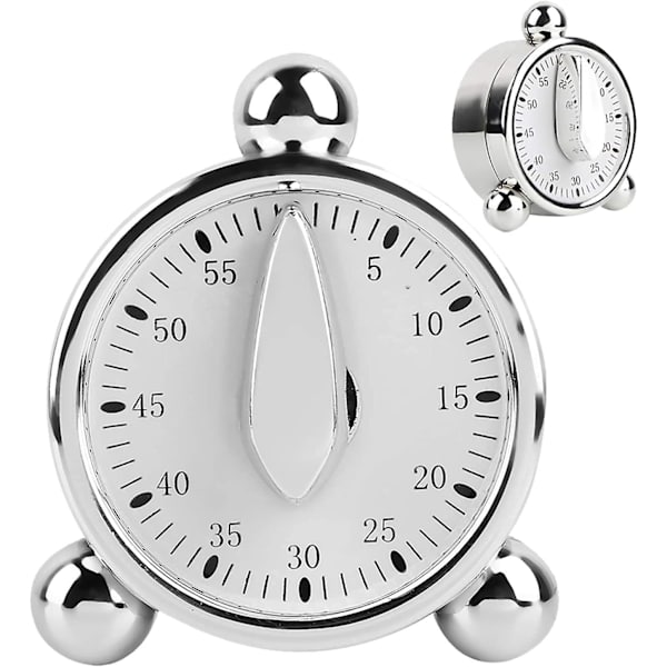 Kök Timer för matlagning, Nedräkningslarm, Uppdragbar 60 minuter (silver)