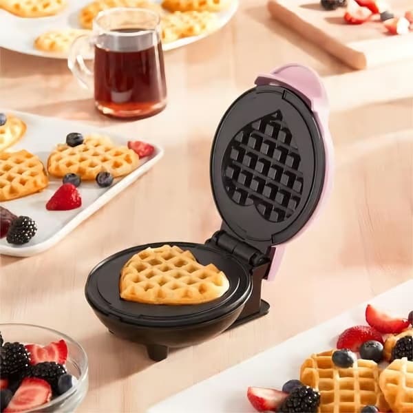 Våffeljärn med non-stick-beläggning, våffelfyllning, justerbar bryningskontroll, hjärtform