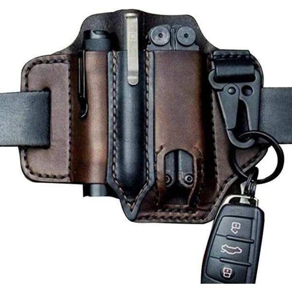 Multifunktionellt bälteshölster, läder Edc-organisatör för män, Leatherman-hölster med pennhållare, nyckelhållare, ficklampa hölster, läder Edc-hölster