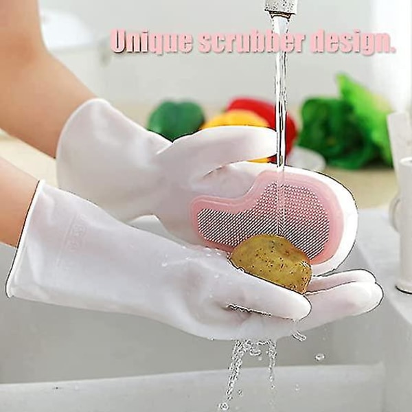 Opvaskehandsker Genanvendelige silikone-rengøringshandsker med skrubber, silikonehandsker til opvaskemaskine Fantastisk til opvask, køkken (1 par, lyserød)