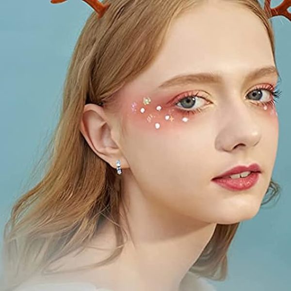 Små bøyleøredobber for kvinner tenåringsjenter S925 Sterling Silver Brusk Tiny Cute Huggie Hoops Hypoallergenic for Sensitive Ear Baby-Blue CZ