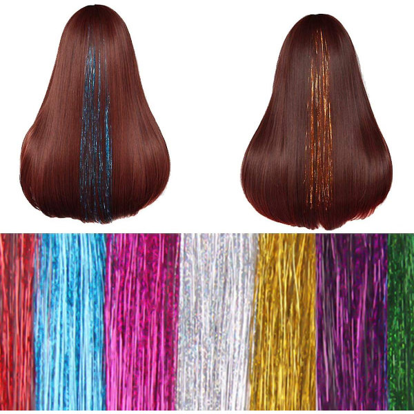 12 farger Hair Tinsel Strands, 120cm Hair Tinsel, Hair Extension Kit, Shiny Hair Tinsel Glitter Frisyrer, Hair Glitter Extensions