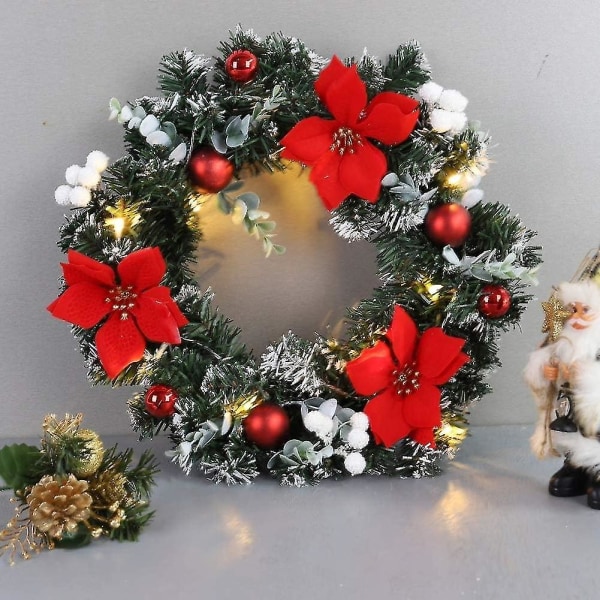 Julekranser til inngangsdør med lys, forhåndsbelyste julekranskranser med batteridrevet-40 cm-rød
