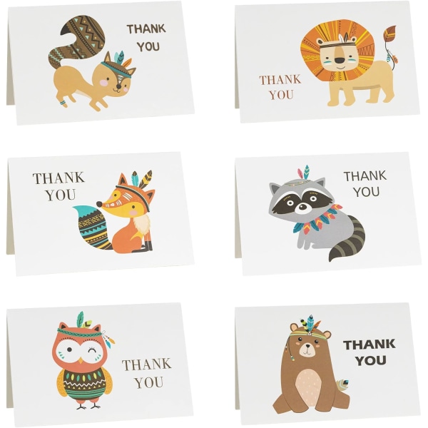 36 kpl Woodland Animal Theme kiitoskortteja kiitoskortteja 36 kpl kirjekuorilla ja tarroilla Baby Shower kiitoskortit Hääkiitoskortit
