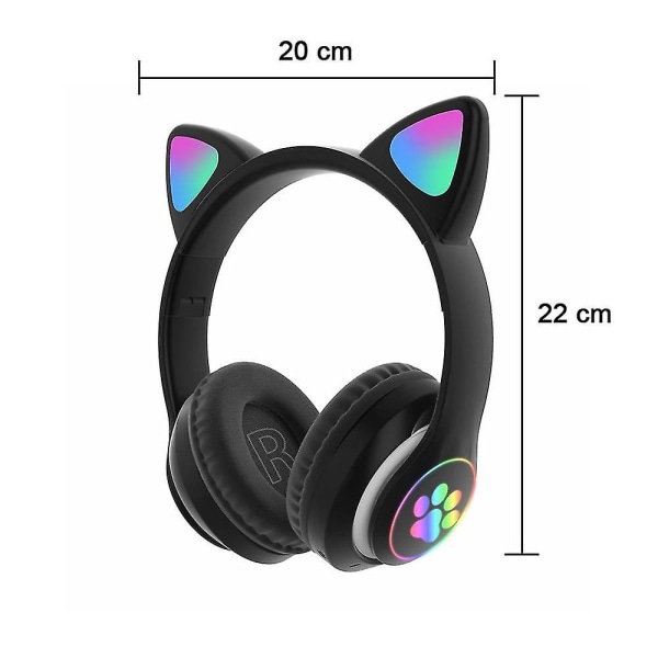 Hodetelefoner Cat Ear trådløse hodetelefoner, LED Light Up Bluetooth-hodetelefoner Black