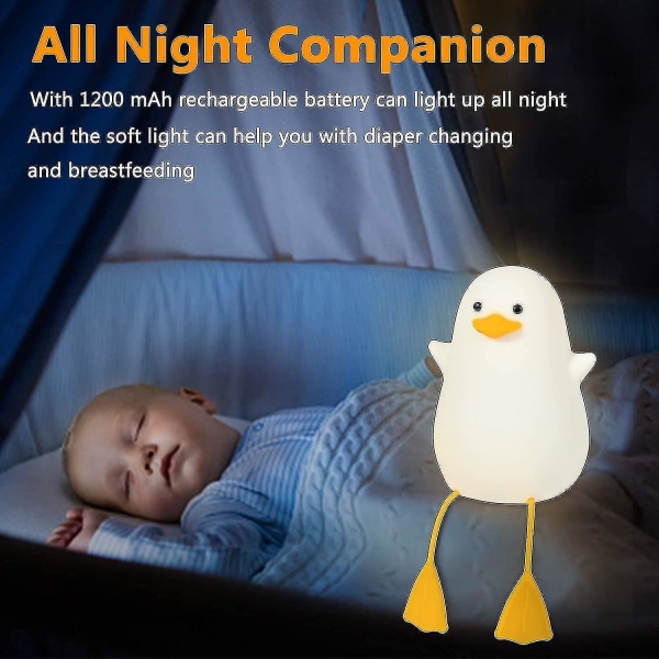 Duck Night Light For Kids, Söt Seagull Silikon sänglampa för barnkammare, Abs+sil, Touch Control, Bärbar och Uppladdningsbar Dimbar, Birthday Xmas G