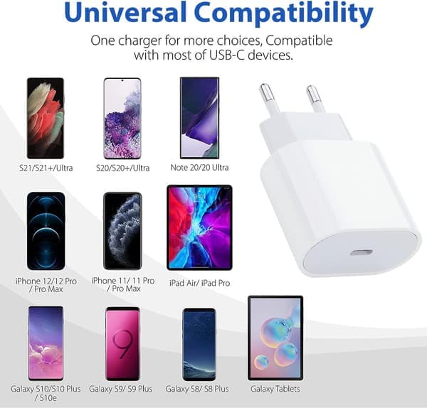 2-pack - Laddare Kompatibel med iPhone - Snabbladdare - Adapter + Kabel 20W Vit 2-pack Samsung 2-Pack Samsung