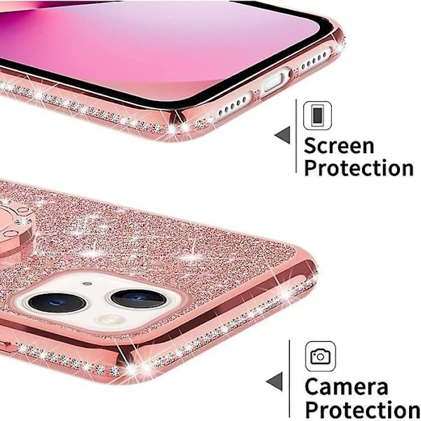 iPhone 13 Mini-deksel 5,4 tommer, glitrende diamantbeskyttende telefondeksel med ringholder Ba