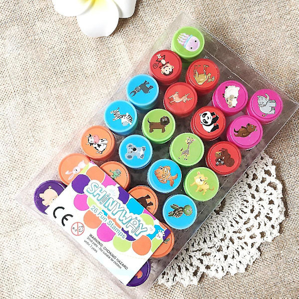 Dyrestempelsett for barn, 26 stk gummistempelstempel for barn, festgave, skolepremier, bursdagsgave A